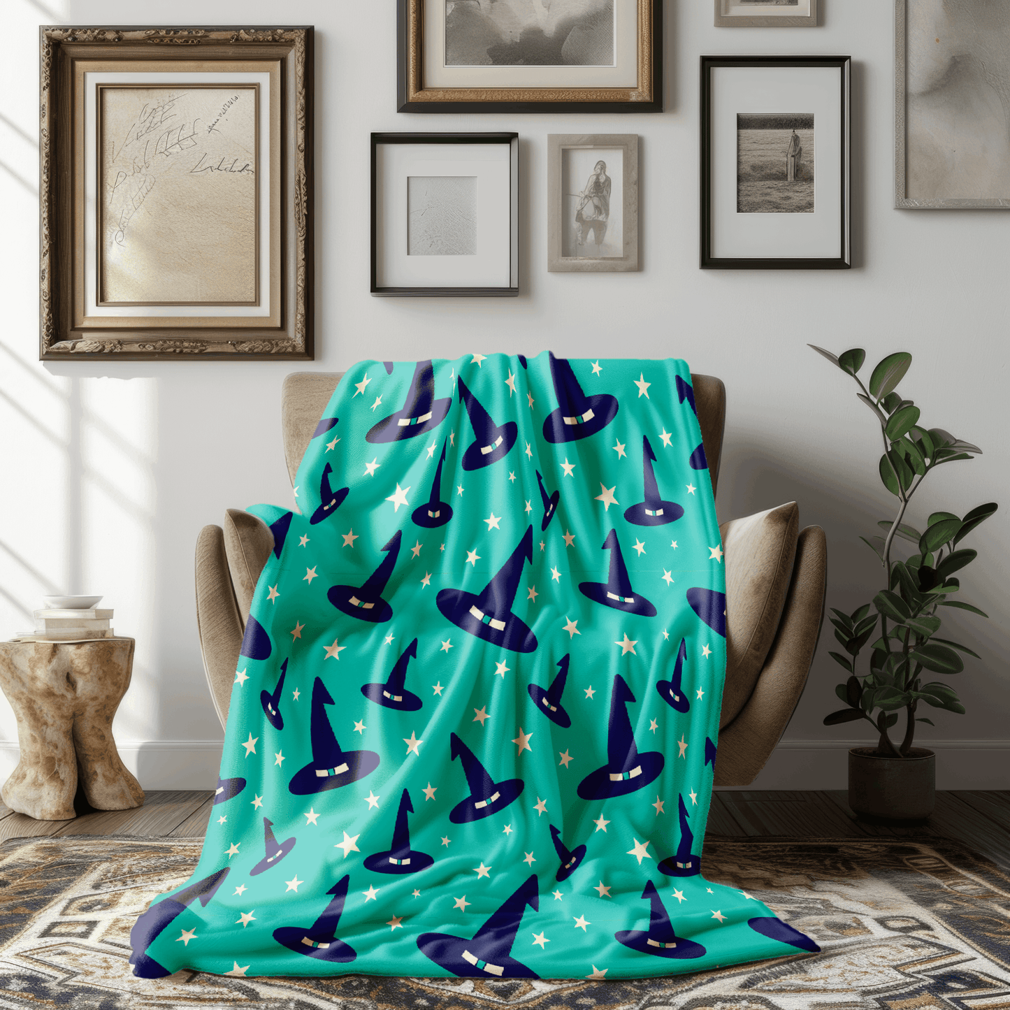 Coral Fleece Halloween Green Hat Blanket