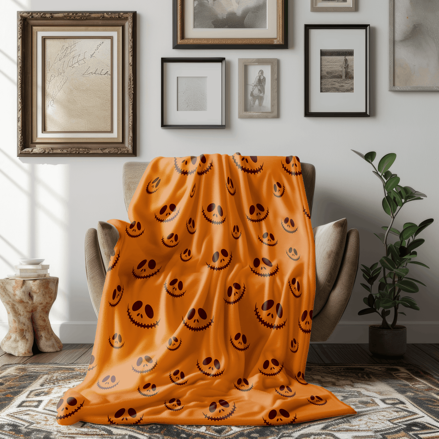 Coral Fleece Halloween Face Blanket