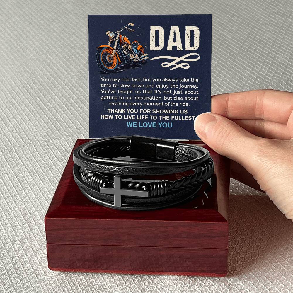 Men's Cross Bracelet for Biker Dad