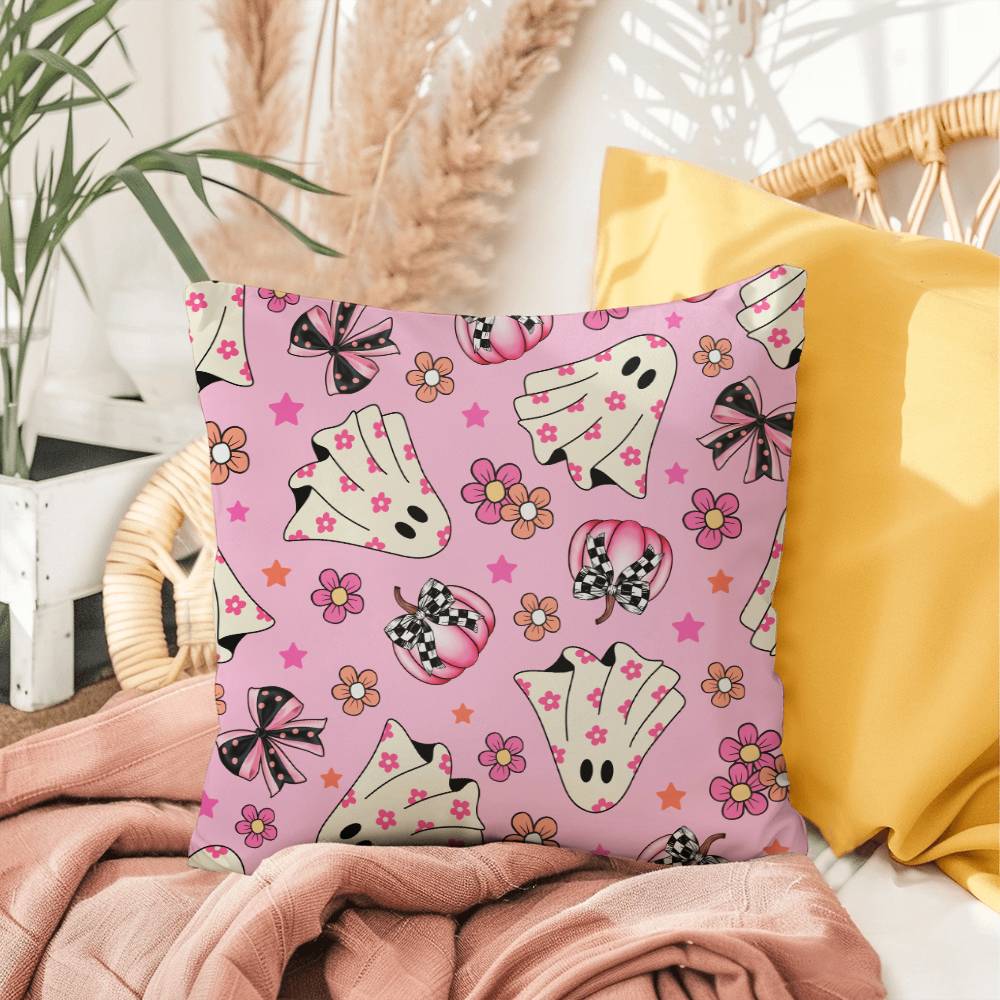 Halloween Pink Pumpkin Ghost Pillow