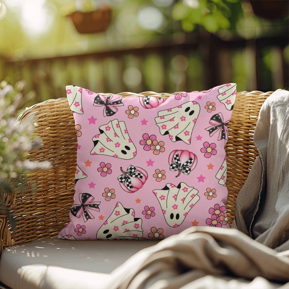 Halloween Pink Pumpkin Ghost Pillow