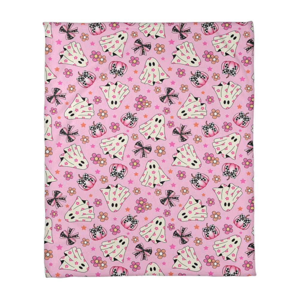 Coral Fleece Halloween Pink Pumpkin Ghost Blanket