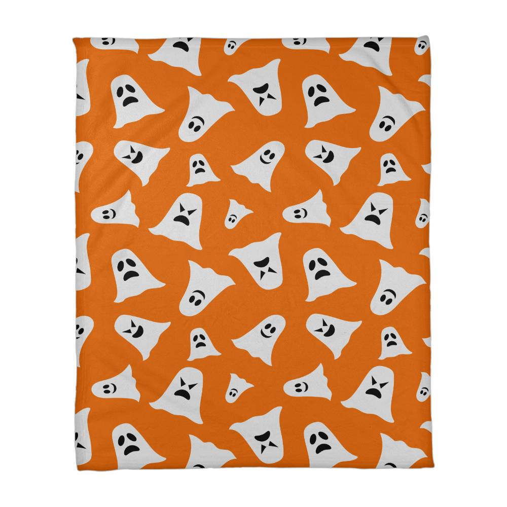 Coral Fleece Halloween Orange Ghost Blanket