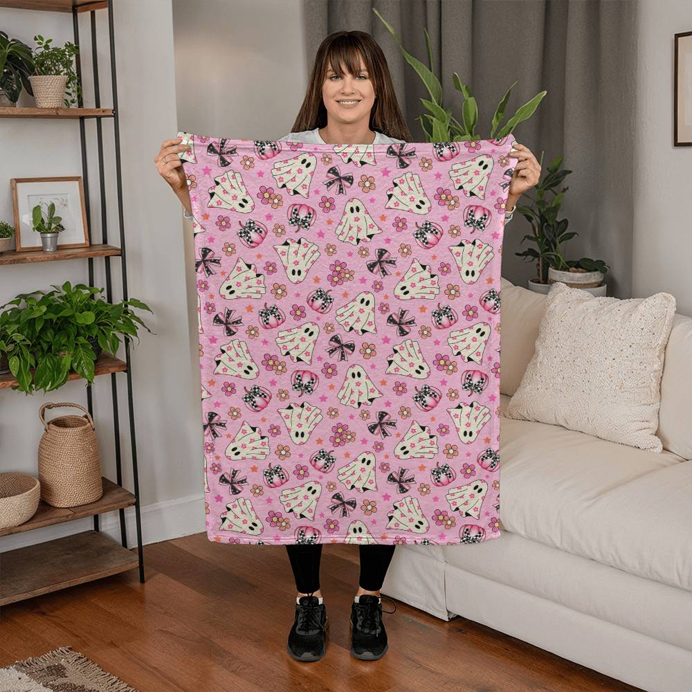 Coral Fleece Halloween Pink Pumpkin Ghost Blanket