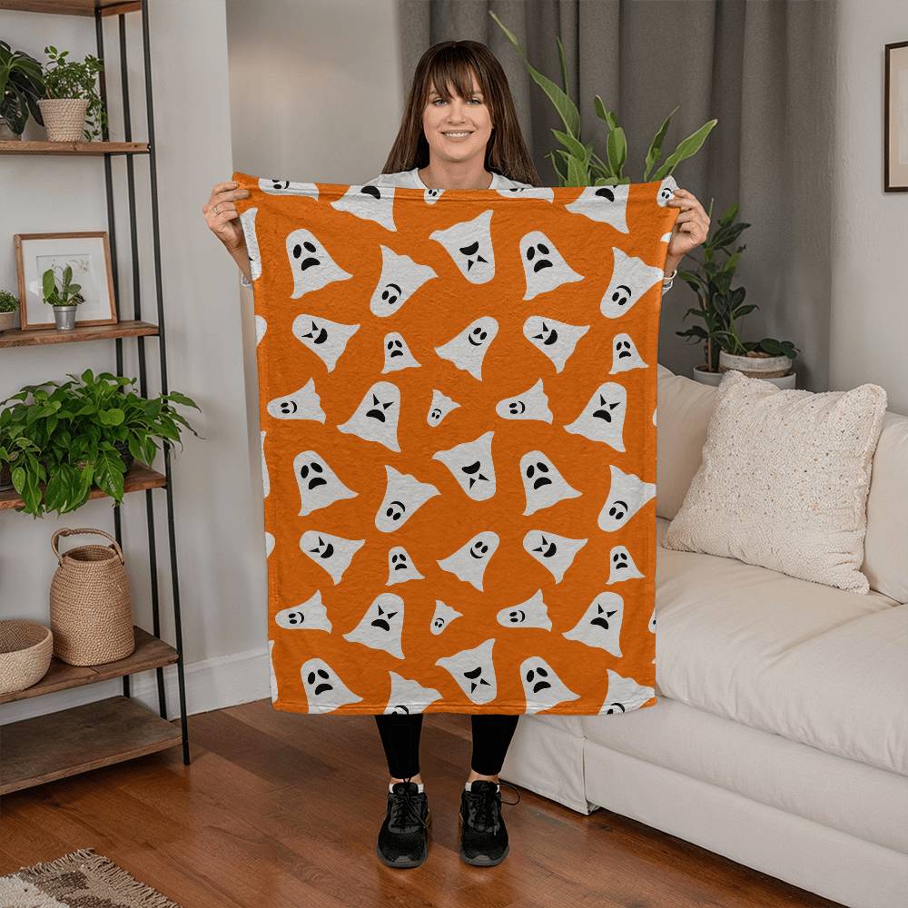 Coral Fleece Halloween Orange Ghost Blanket