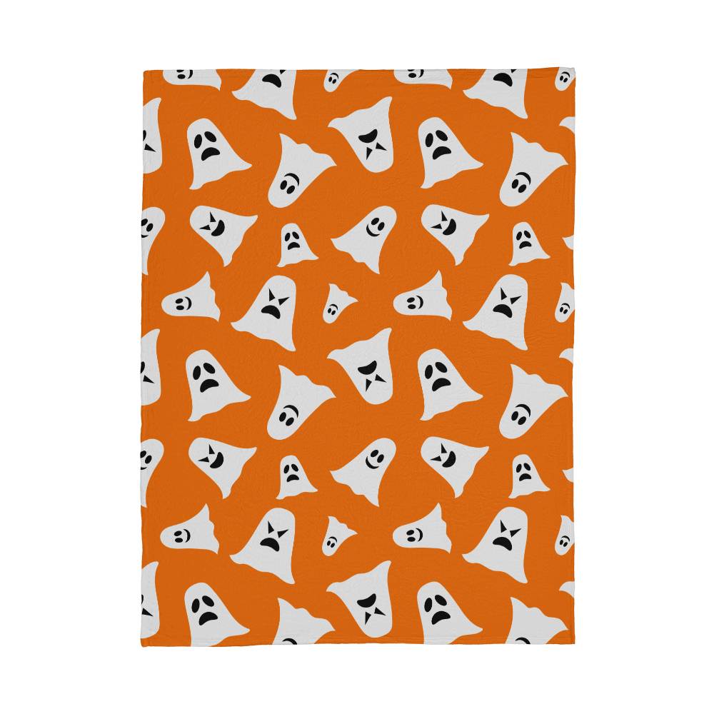 Coral Fleece Halloween Orange Ghost Blanket