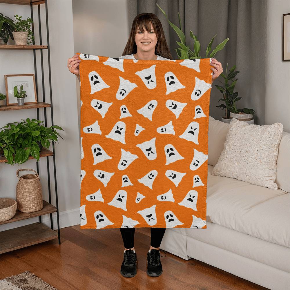 Mink Touch Halloween Orange Ghost Blanket