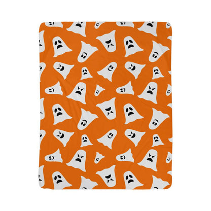 Sherpa Fleece Halloween Orange Ghost Blanket