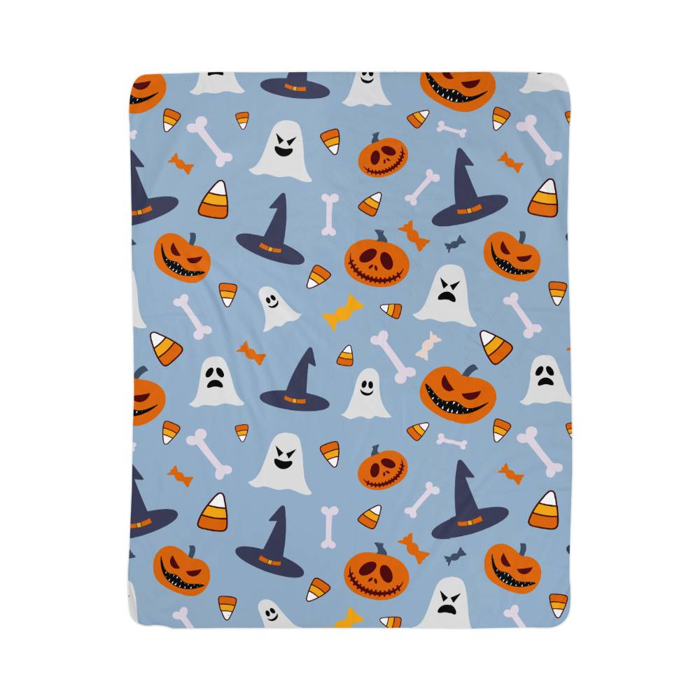 Sherpa Fleece Blanket Halloween Blue Party