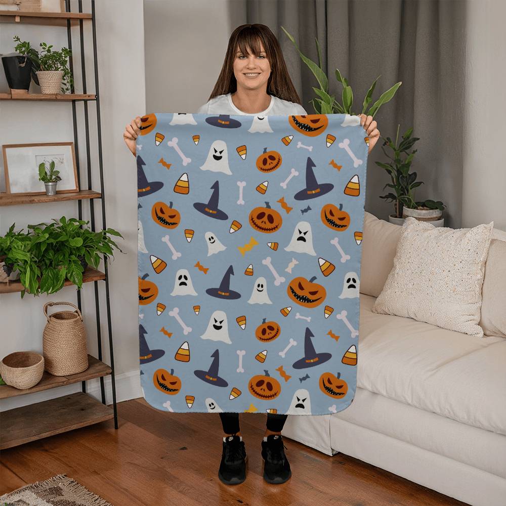 Sherpa Fleece Blanket Halloween Blue Party