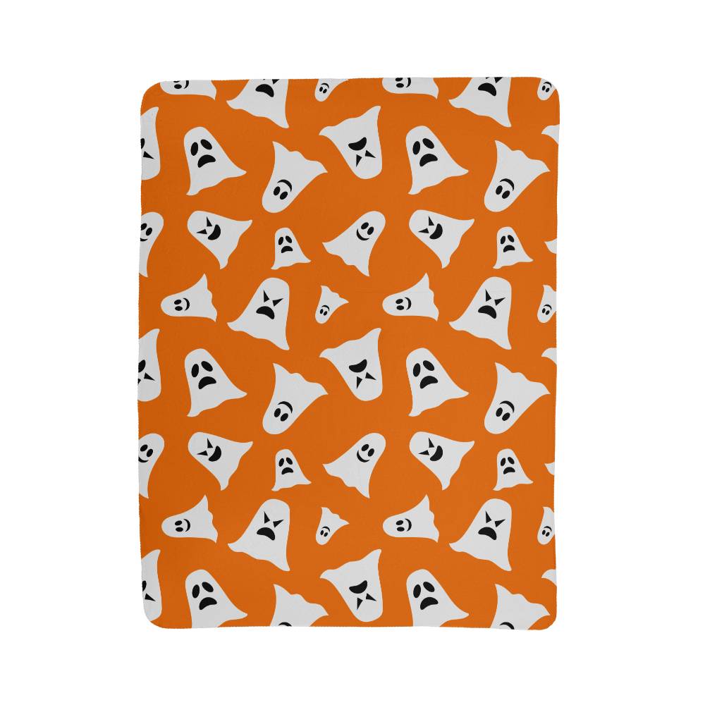 Sherpa Fleece Halloween Orange Ghost Blanket