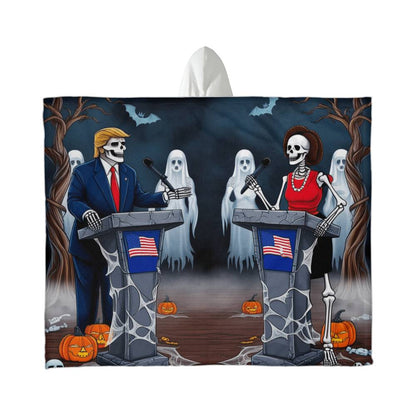 Trump vs Kamala Halloween Hooded Sherpa Fleece Blanket