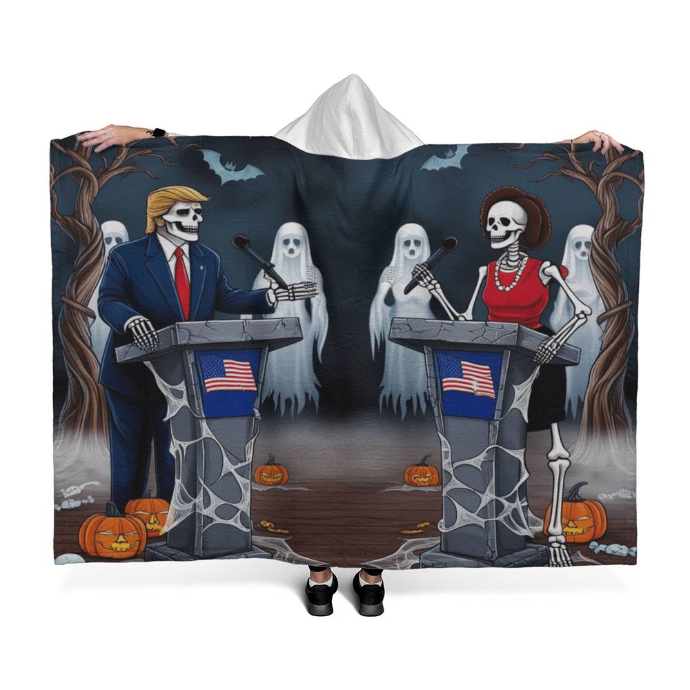 Trump vs Kamala Halloween Hooded Sherpa Fleece Blanket